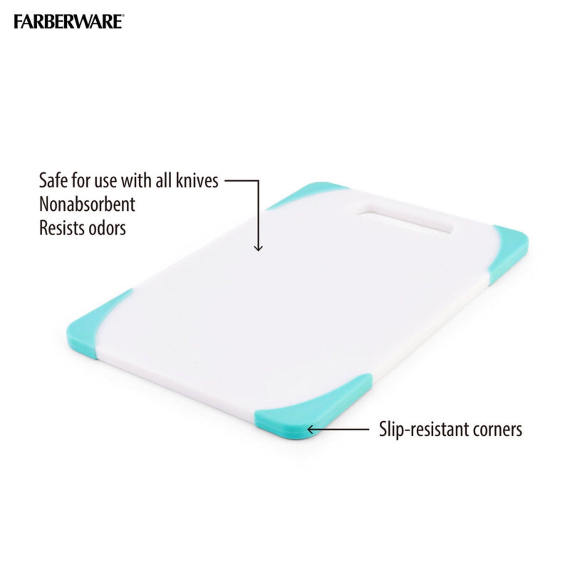 Farberware 7.75-inch x 11.25-inch Nonslip Poly/Plastic Cutting Board, Aqua Sky Corners EasyOptionXY LLC