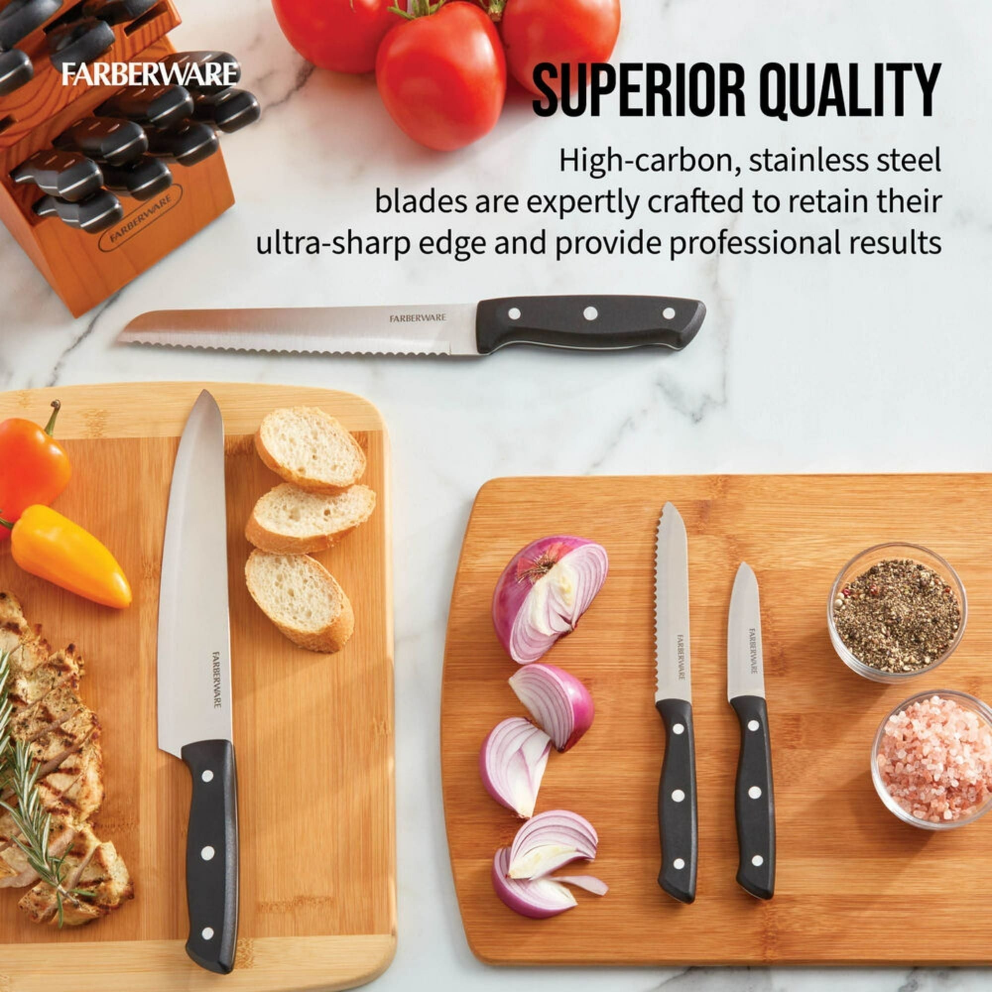 Farberware Stamped 20 Piece Triple Rivet Stainless Steel Kitchen Knife Set with Block Black EasyOptionXY LLC