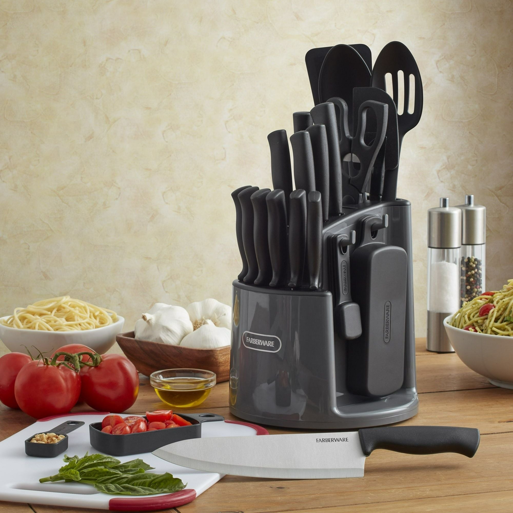 Farberware Classic 30-Piece Spin-N-Store Rotating Carousel Stainless Steel Knife Set and Tool Set Gray EasyOptionXY LLC