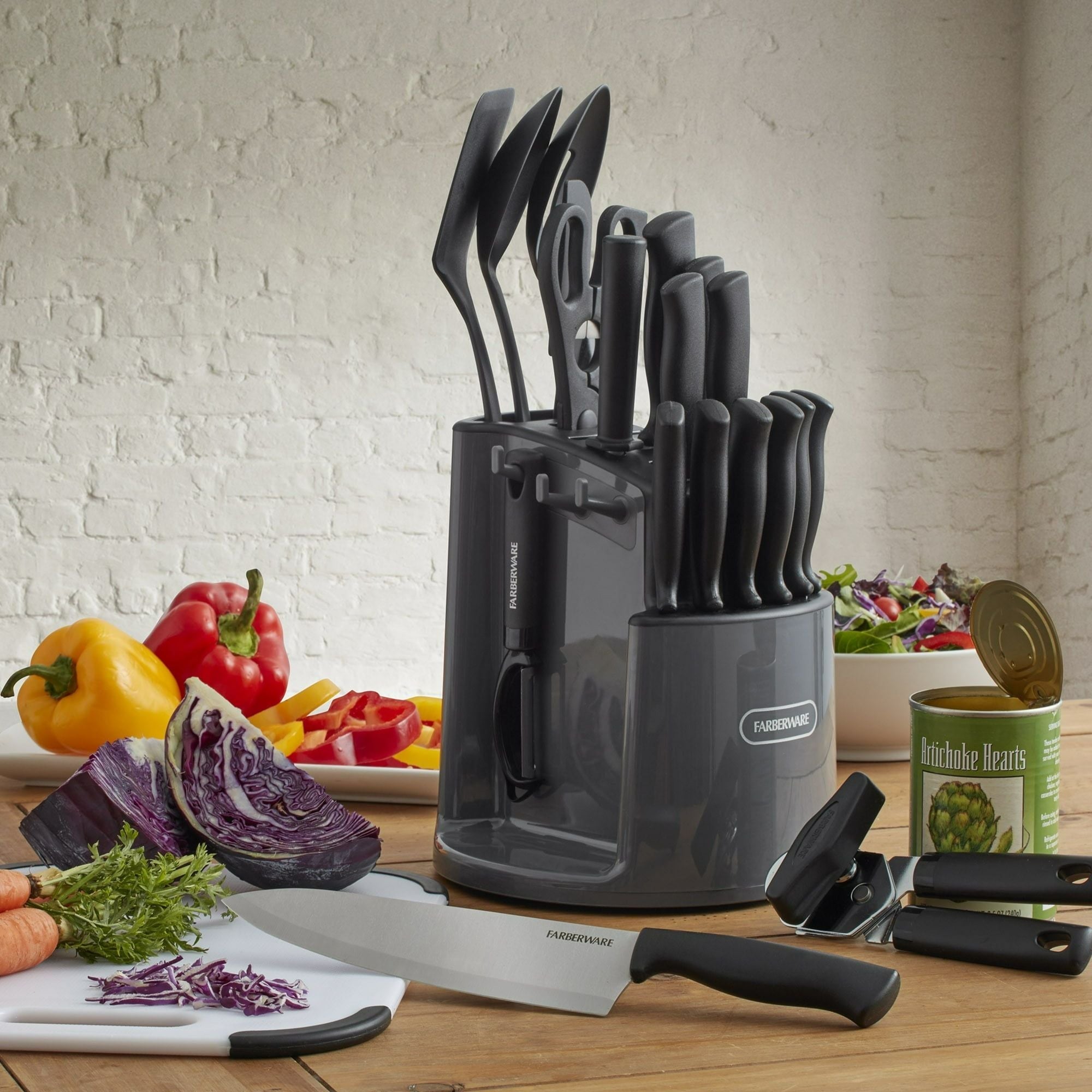 Farberware Classic 30-Piece Spin-N-Store Rotating Carousel Stainless Steel Knife Set and Tool Set Gray EasyOptionXY LLC
