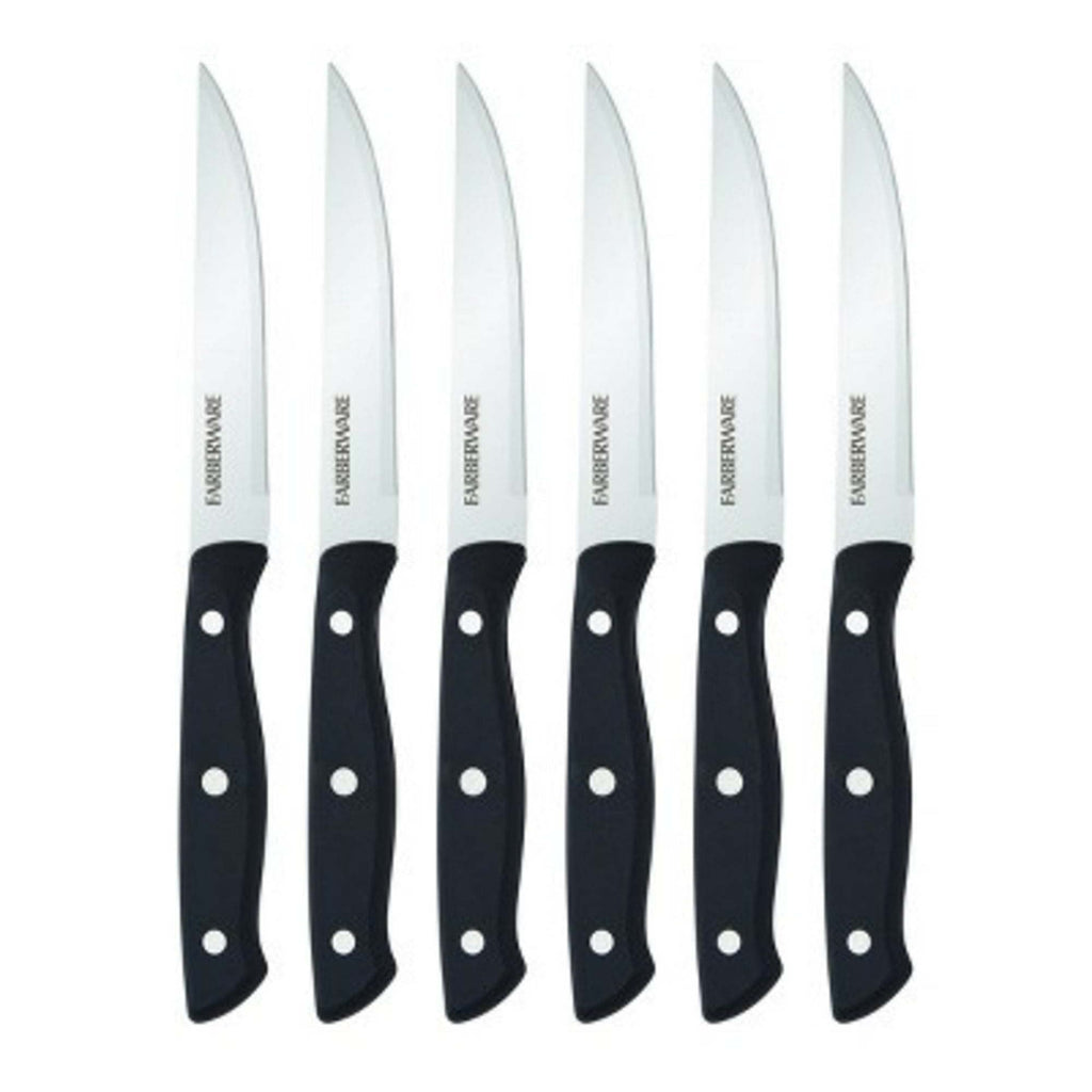 Farberware 6-Piece Stamped Triple Rivet Stainless Steel Steak Knife Set in Black EasyOptionXY LLC