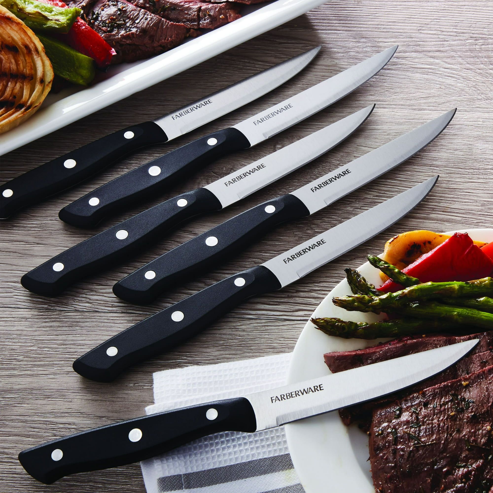 Farberware 6-Piece Stamped Triple Rivet Stainless Steel Steak Knife Set in Black EasyOptionXY LLC