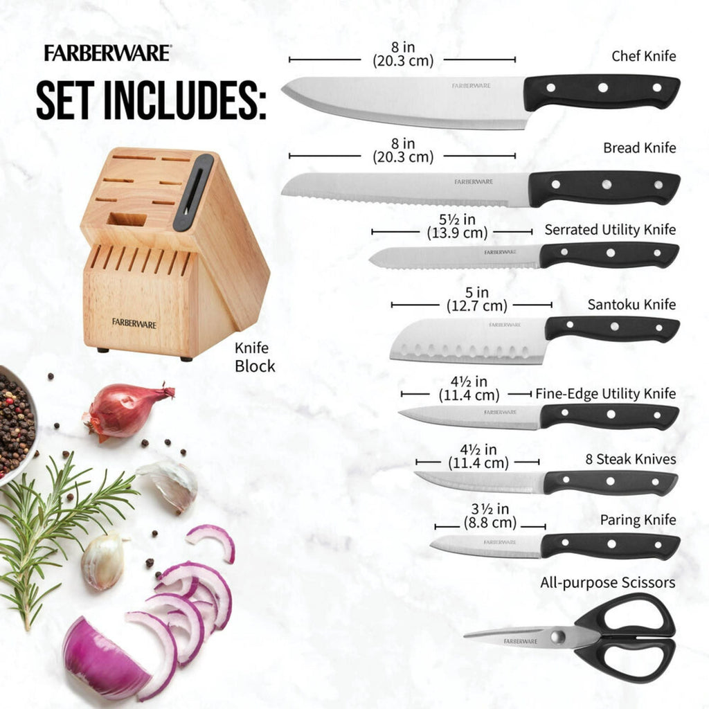 Farberware Edgekeeper 16-Piece Triple-Rivet Cutlery Block Set with Built-In Sharpener, Black EasyOptionXY LLC