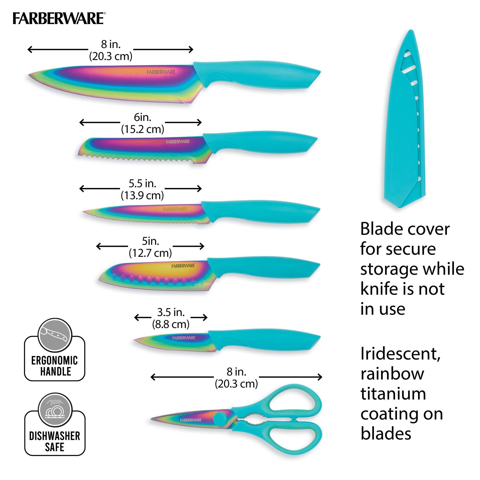 Farberware 11-piece Teal Rainbow Titanium Cutlery Set EasyOptionXY LLC