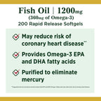 Nature's Bounty Fish Oil With Omega 3 Softgels; 1200 mg; 200 Count