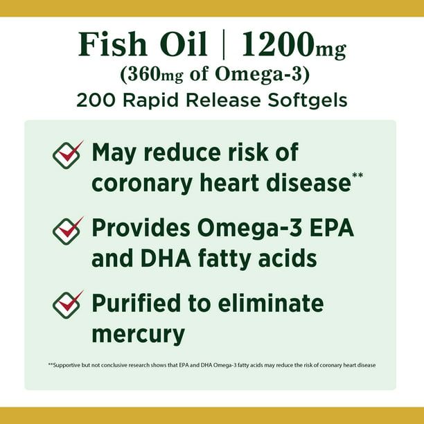 Nature's Bounty Fish Oil With Omega 3 Softgels; 1200 mg; 200 Count