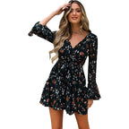 V-neck Floral High Waist Skirt DR08210501 - SJB-DIAMOND ELITES