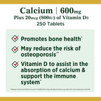 Nature's Bounty Calcium 600 + Vitamin D3 Tablets; 600 mg; 250 Count EasyOptionXY LLC