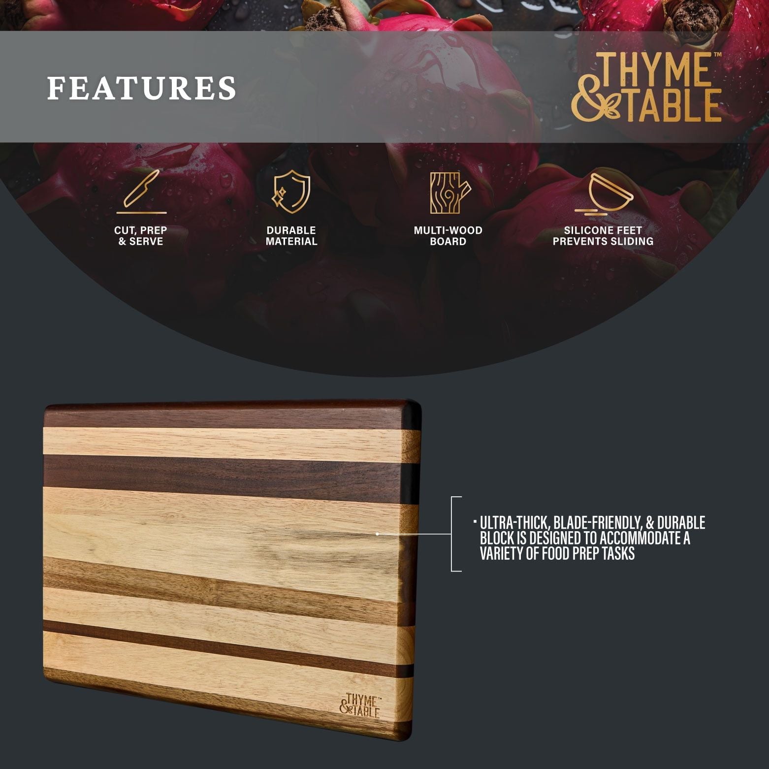 Thyme & Table 18x12 Multi-Wood Butcher Block with Non-Slip Silicone Feet EasyOptionXY LLC
