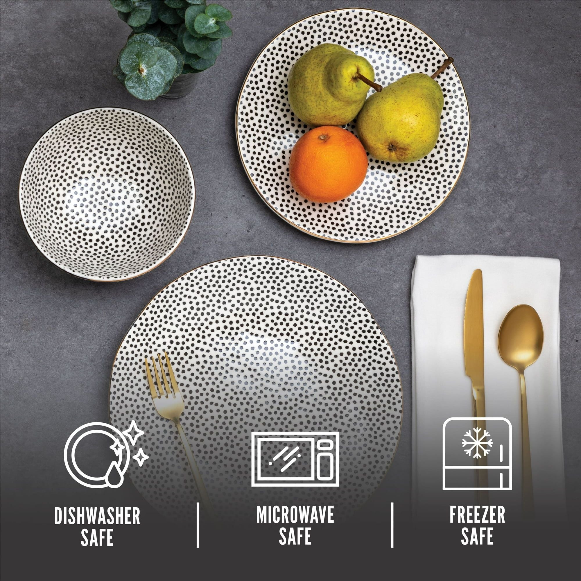 Thyme & Table Dinnerware Black & White Dot Stoneware, 12 Piece Set EasyOptionXY LLC