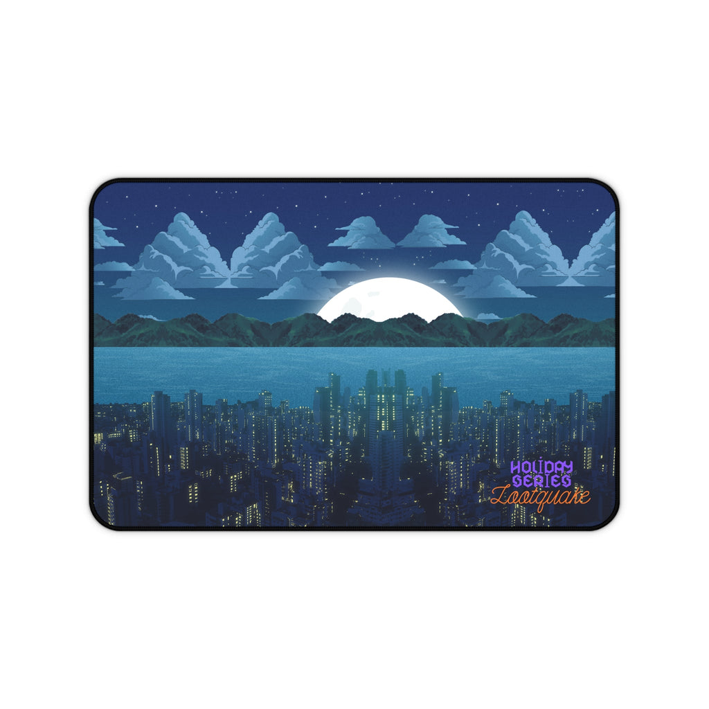 Moonlit Cityscape Desk Mat — Night Skyline Gaming & Office Mouse Pad Lootquake LLC