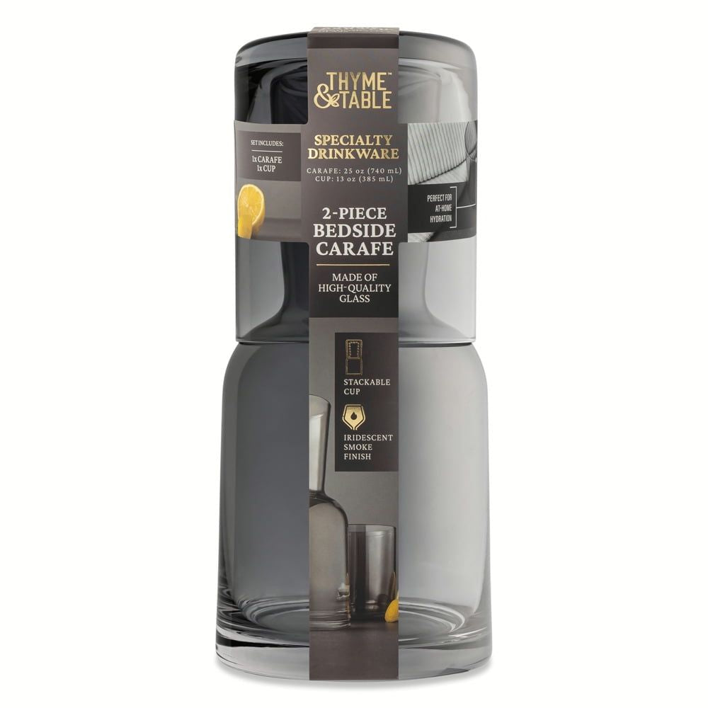 Thyme & Table 2-Piece Bedside Glass Carafe in Smoke Finish