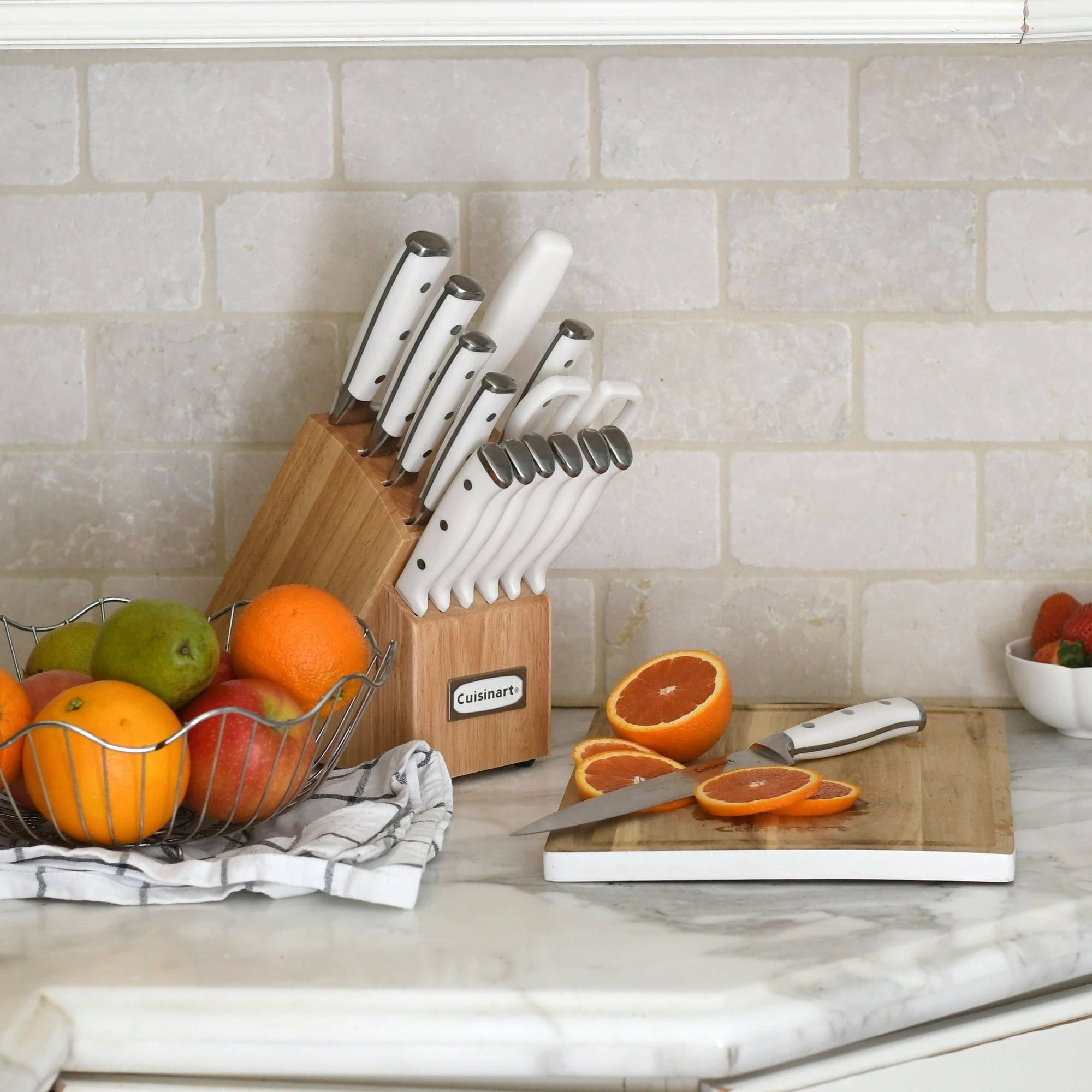 Cuisinart Classic Forged Triple Rivet 15-Piece Cutlery Set with Block, White and Stainless EasyOptionXY LLC