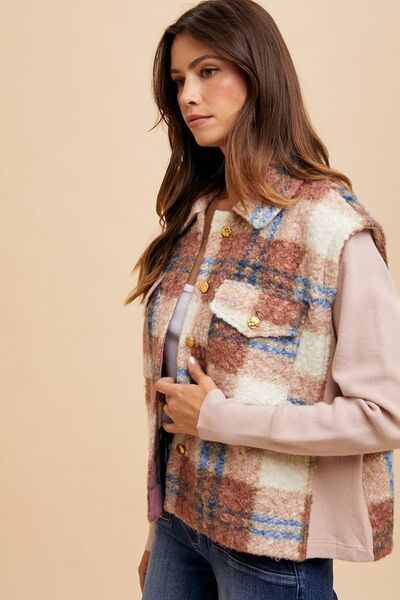 Women Brown Faux Fur Plaid Button-Up Jacket Soft Jacket For Girls Jacket With Closure Stevvex