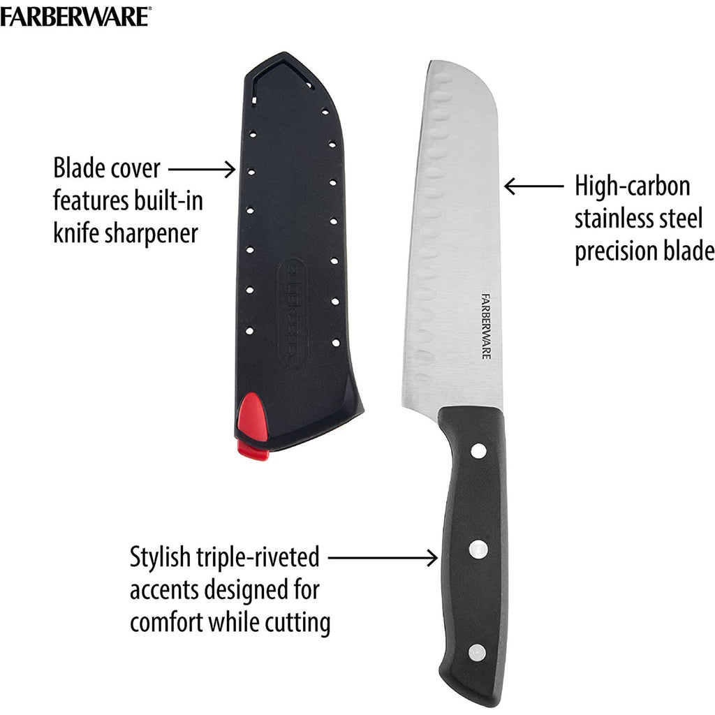 Farberware Edgekeeper Self-Sharpening Triple Riveted 5-inch & 7-inch Santoku Knife Set, 4-Piece, Black EasyOptionXY LLC