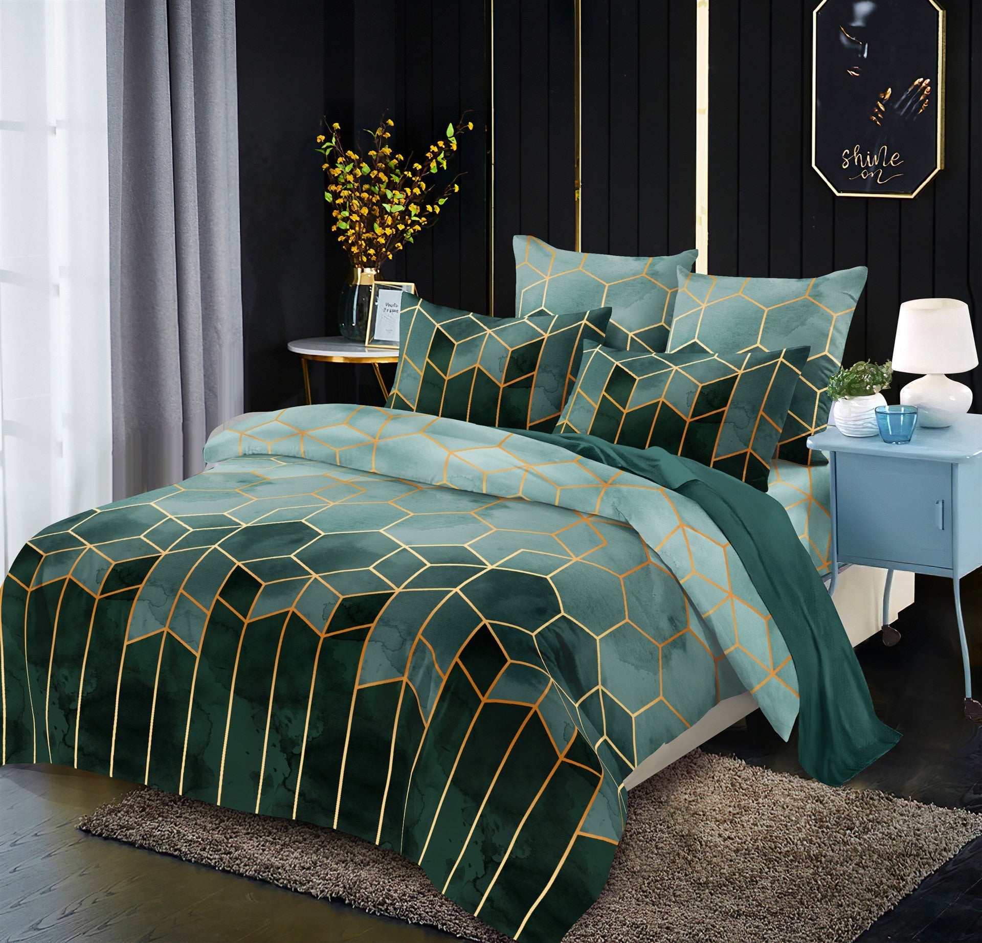 Gilt Line Geometric Elements Quilt Cover Set Bedding Pi-Mart