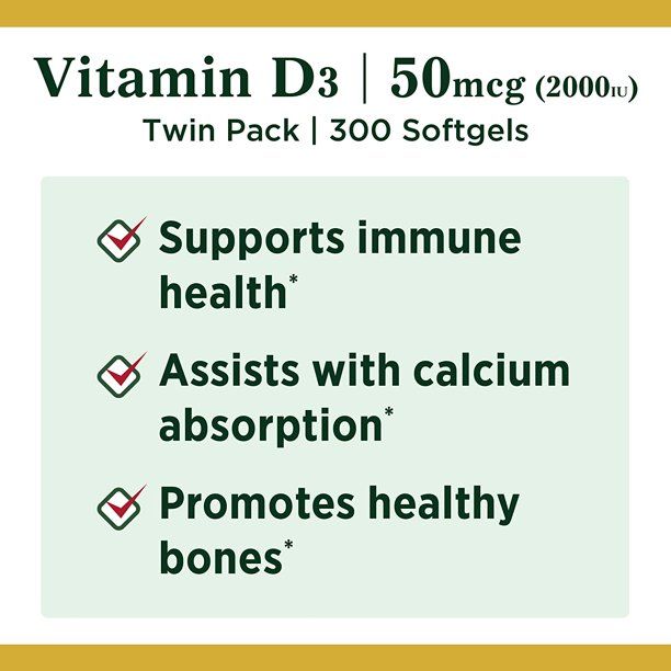 Nature's Bounty 2000 IU Vitamin D3 Softgels; 50 mcg; 150 Count; 2 Pack EasyOptionXY LLC