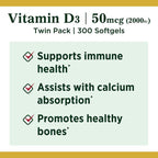 Nature's Bounty 2000 IU Vitamin D3 Softgels; 50 mcg; 150 Count; 2 Pack EasyOptionXY LLC