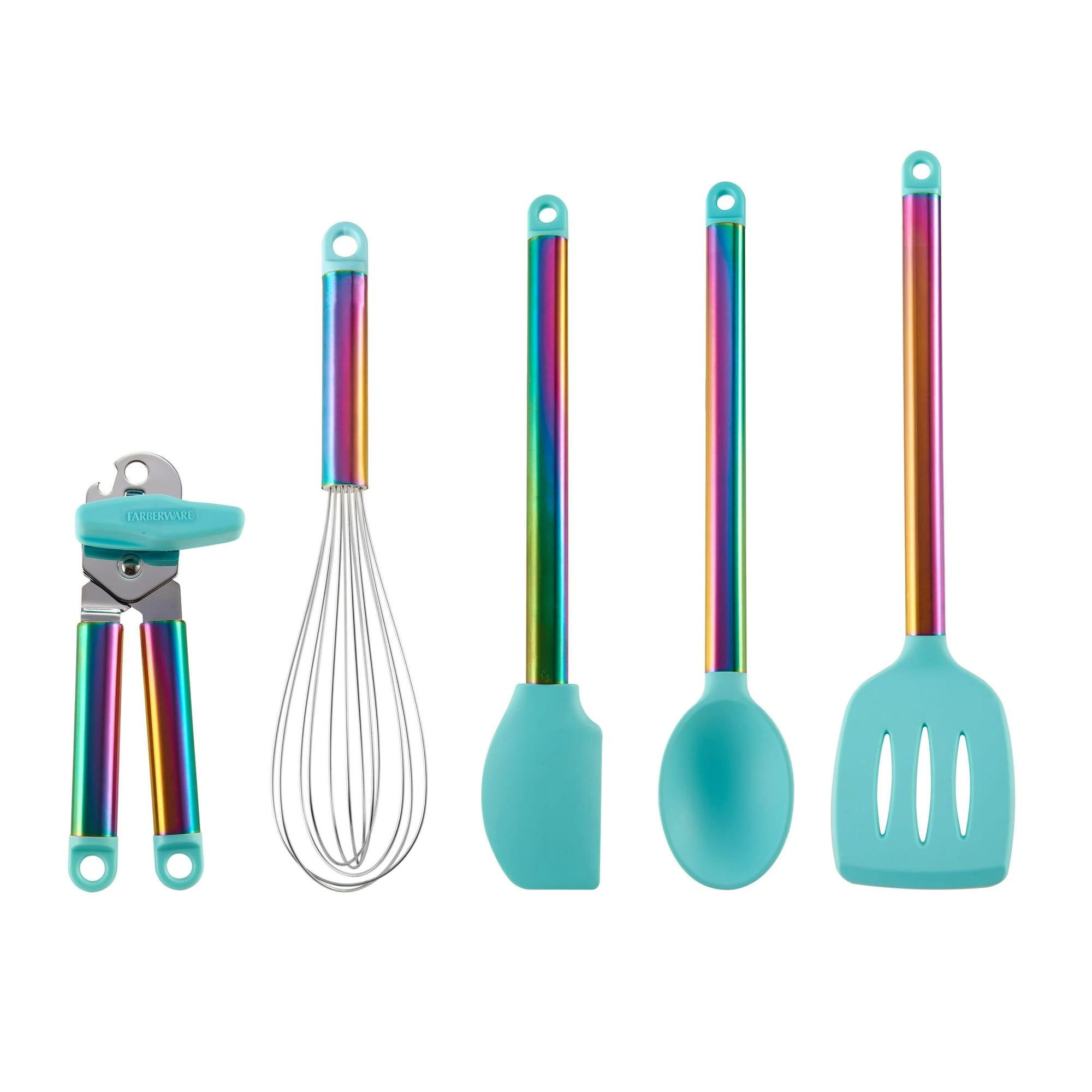 Farberware 5-piece Iridescent and Aqua Kitchen Tool and Gadget Set
