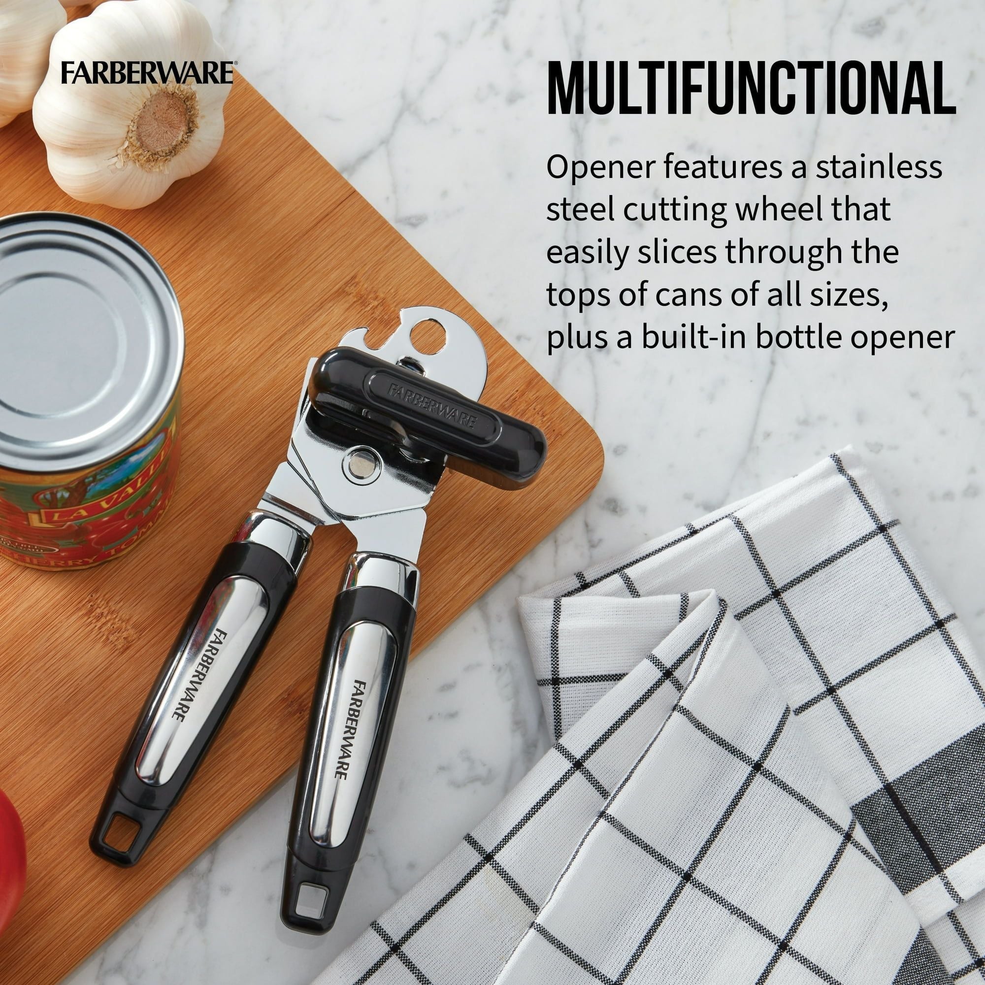 Farberware Professional Can Opener with Built in Bottle Opener in Black EasyOptionXY LLC