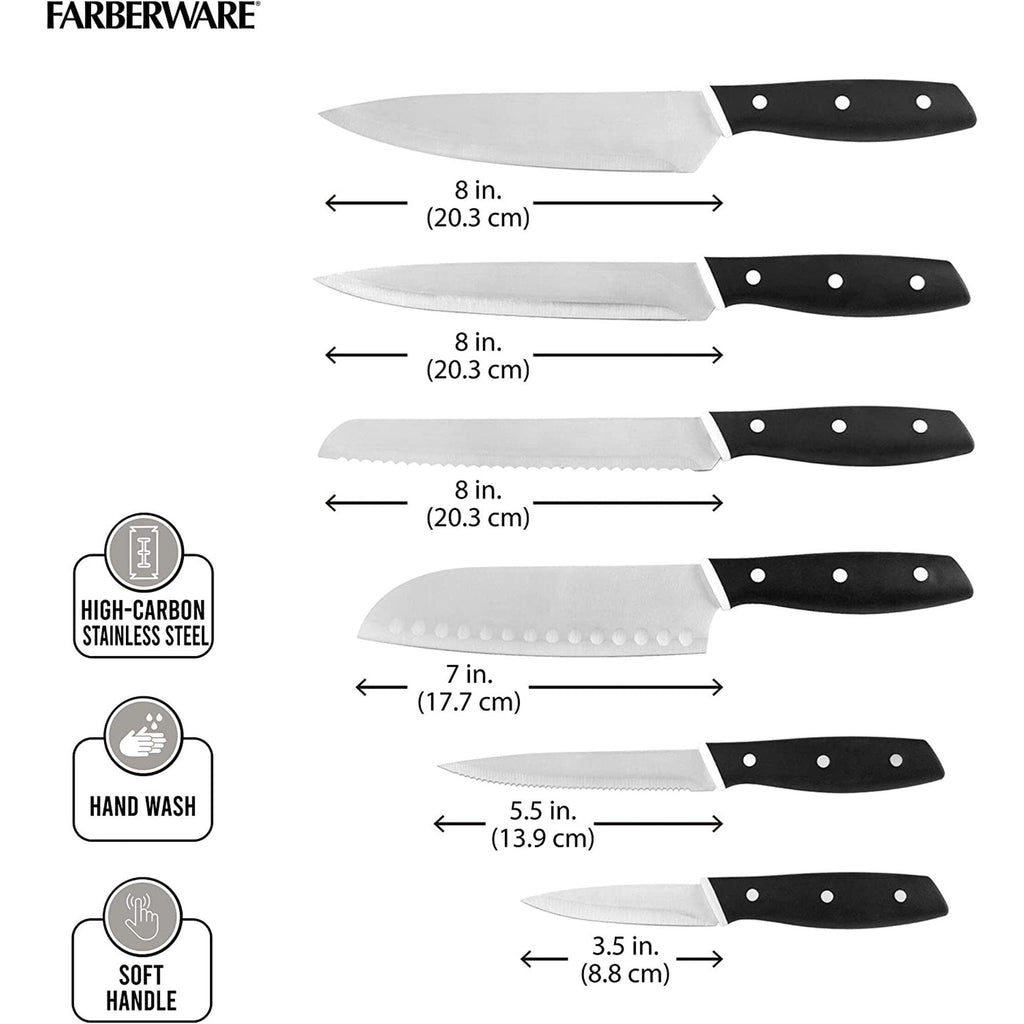 Farberware Triple Riveted Soft Grip Knife Set with Blade Covers and Gadgets, 23 Piece, Black EasyOptionXY LLC