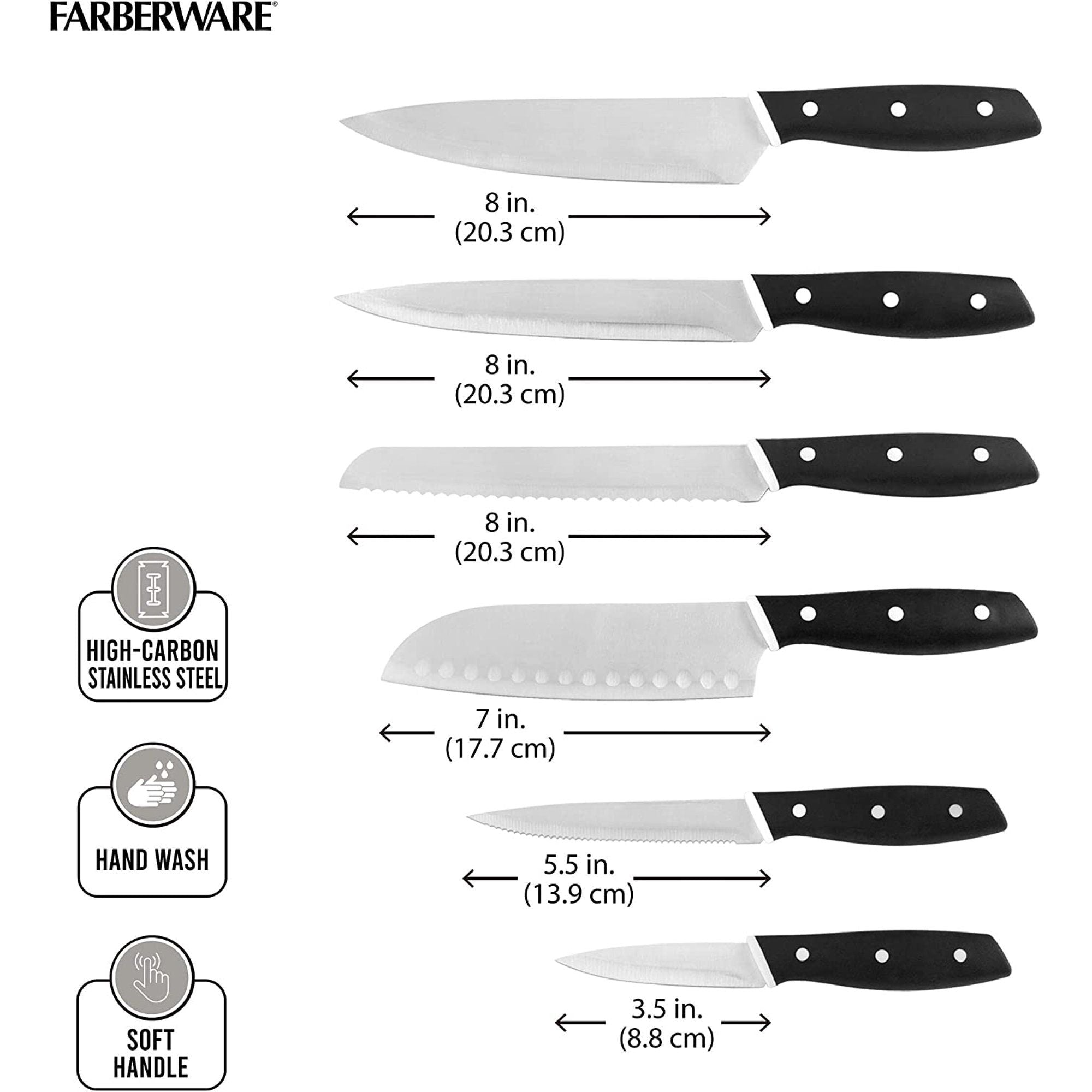 Farberware Triple Riveted Soft Grip Knife Set with Blade Covers and Gadgets, 23 Piece, Black EasyOptionXY LLC