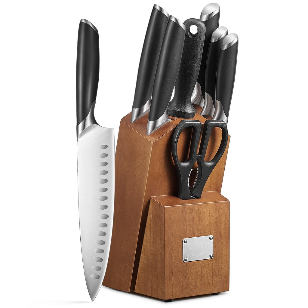 Knife Set, 8-Piece Premium Knife Block Set with High Carbon German Steel, 5 Knives, Sharpening Steel, Multi-Purpose Scissors, Block of Wood, Ergonomic ABS Handle EasyOptionXY LLC