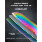 Knife Set, 16 Pieces Rainbow Titanium Coating Cutlery Set No Rust Knife Block with Serrated Steak Knives EasyOptionXY LLC