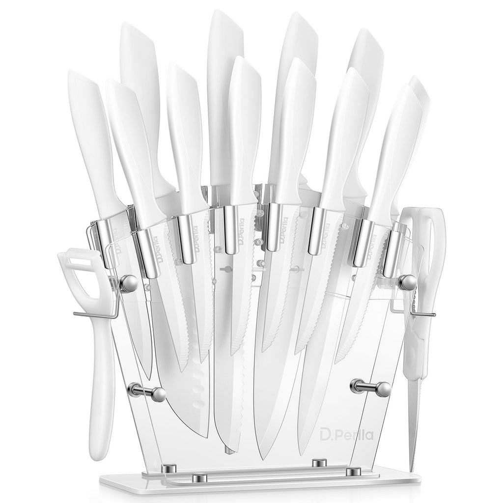 D.Perlla Knife Set 16 Pieces White Kitchen Knife Set with Acrylic Stand, High Carbon Stainless Steel, Non Stick Coated Knife Block Set, No Rust, Non Slip Handle, Sharp Knife EasyOptionXY LLC