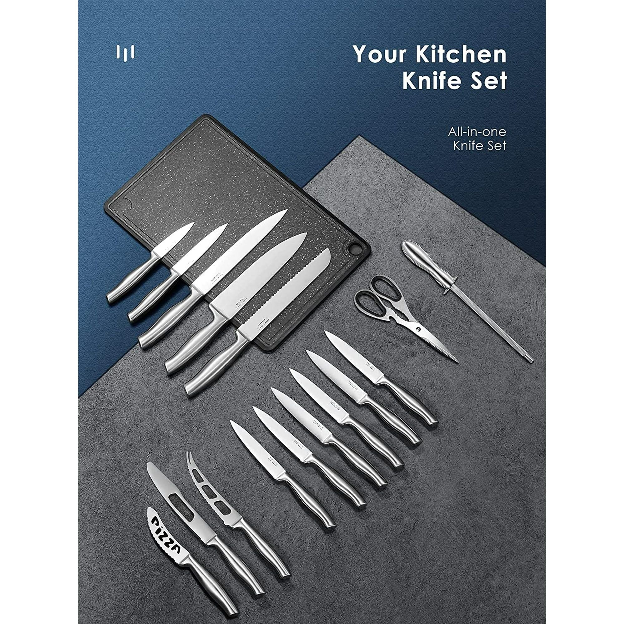 Stainless Steel Knife Set, 17 Pieces Kitchen Knife Set, Super Sharp Chef Knife Set with Acrylic Stand and Serrated Steak Knives EasyOptionXY LLC