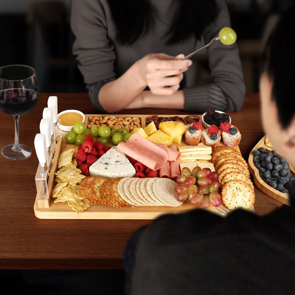 Hecef 17 in Bamboo Cheese Board and Knife Set, 13-Piece Large Charcuterie Serving Tray Platter, for House Warming, Party EasyOptionXY LLC
