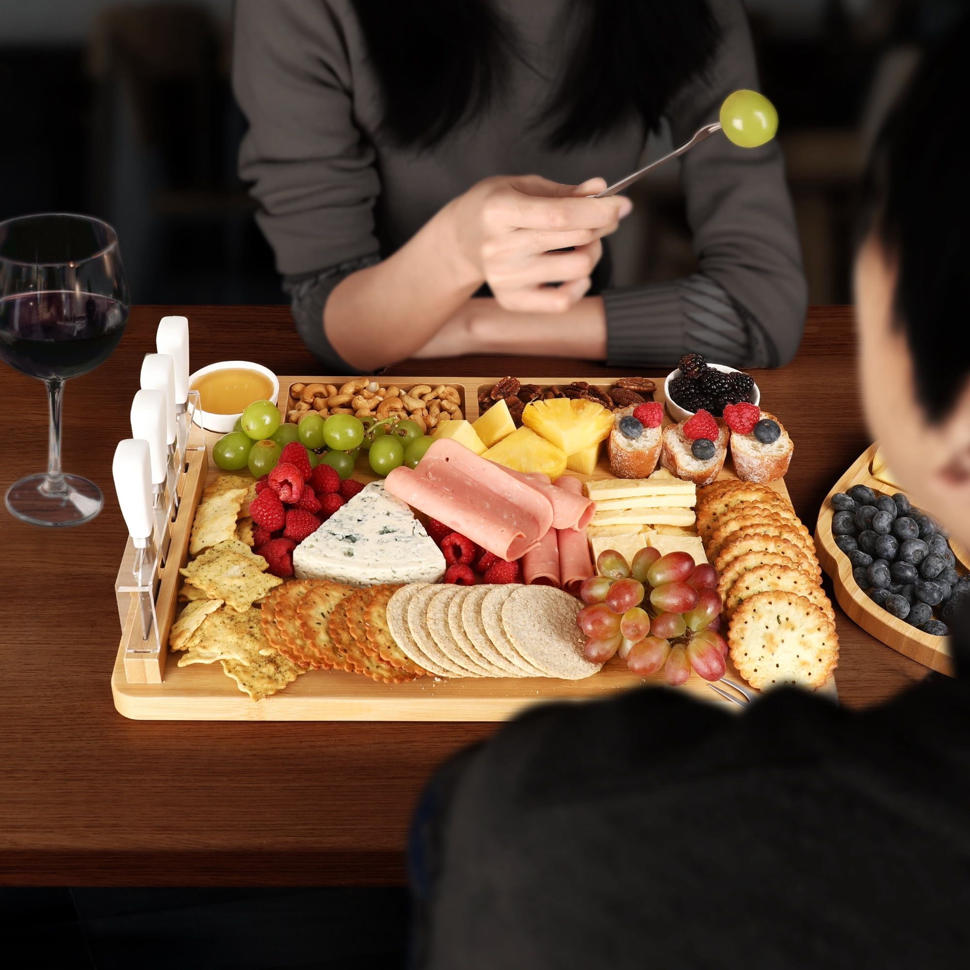 Hecef 17 in Bamboo Cheese Board and Knife Set, 13-Piece Large Charcuterie Serving Tray Platter, for House Warming, Party EasyOptionXY LLC