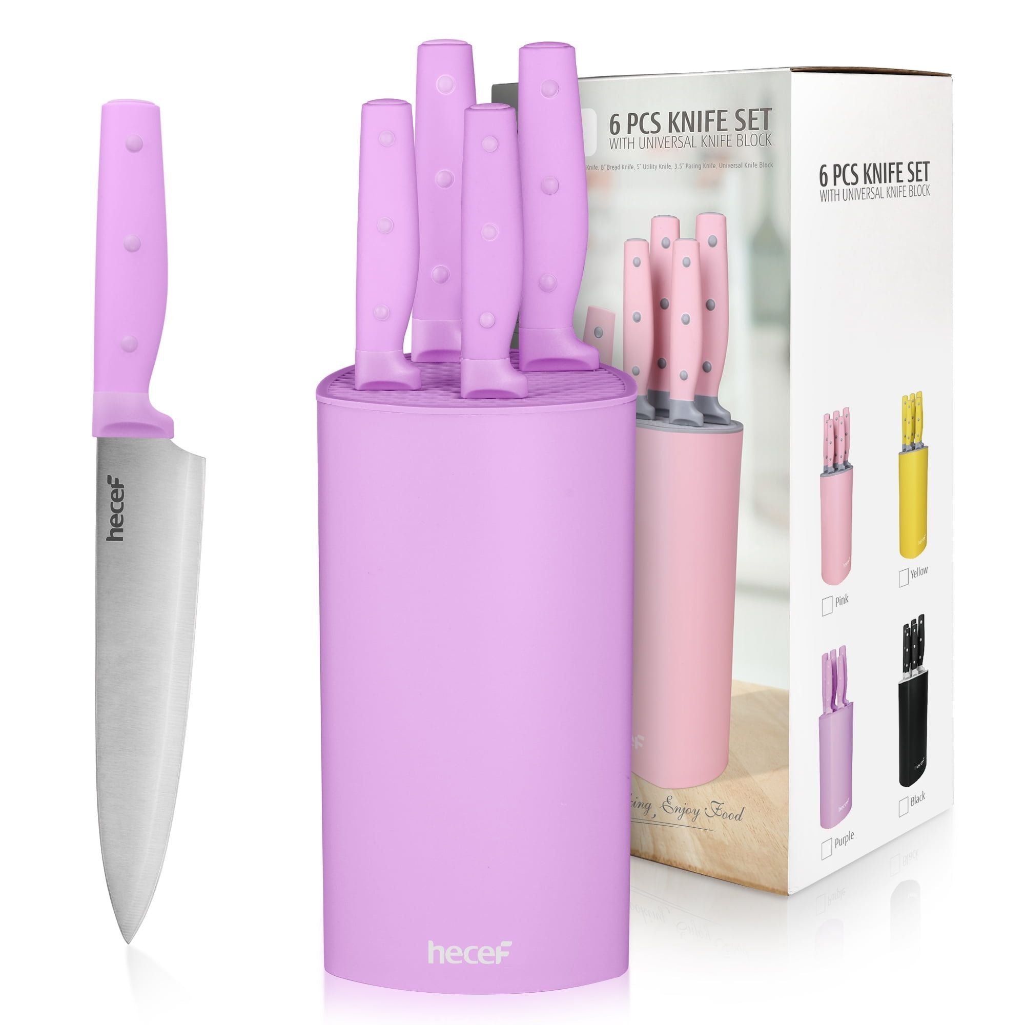 Hecef 6 Pieces Kitchen Knife Block Set, Satin Finished Stainless Steel Sharp Chef Knife Set EasyOptionXY LLC