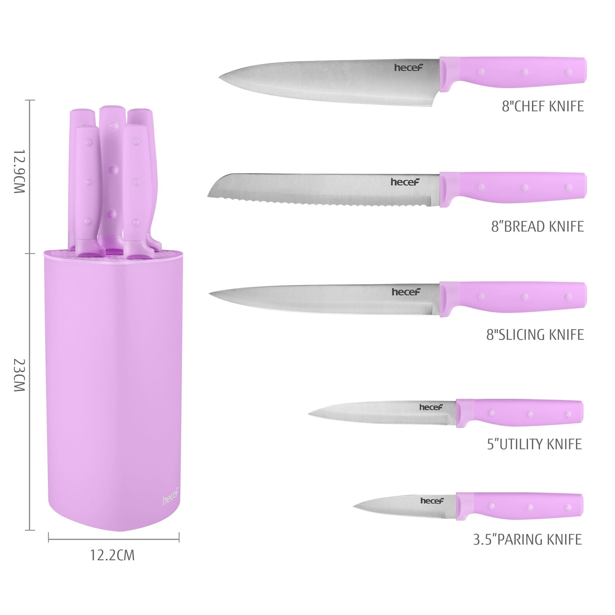 Hecef 6 Pieces Kitchen Knife Block Set, Satin Finished Stainless Steel Sharp Chef Knife Set EasyOptionXY LLC