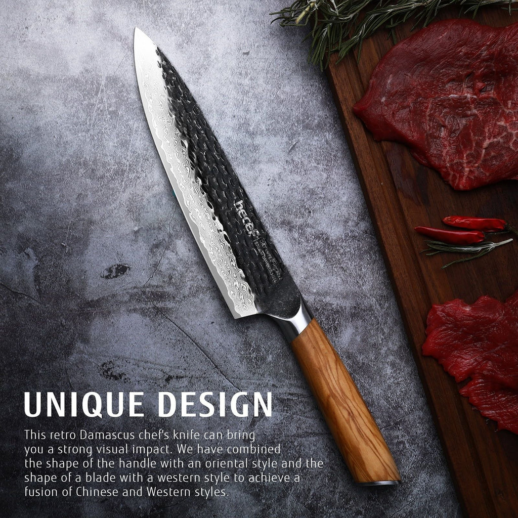 Hecef 8-Inch Japanese Chef Knife, Forged 67-Layer Damascus Steel Ultra Sharp Professional Hammered Carving Knife EasyOptionXY LLC