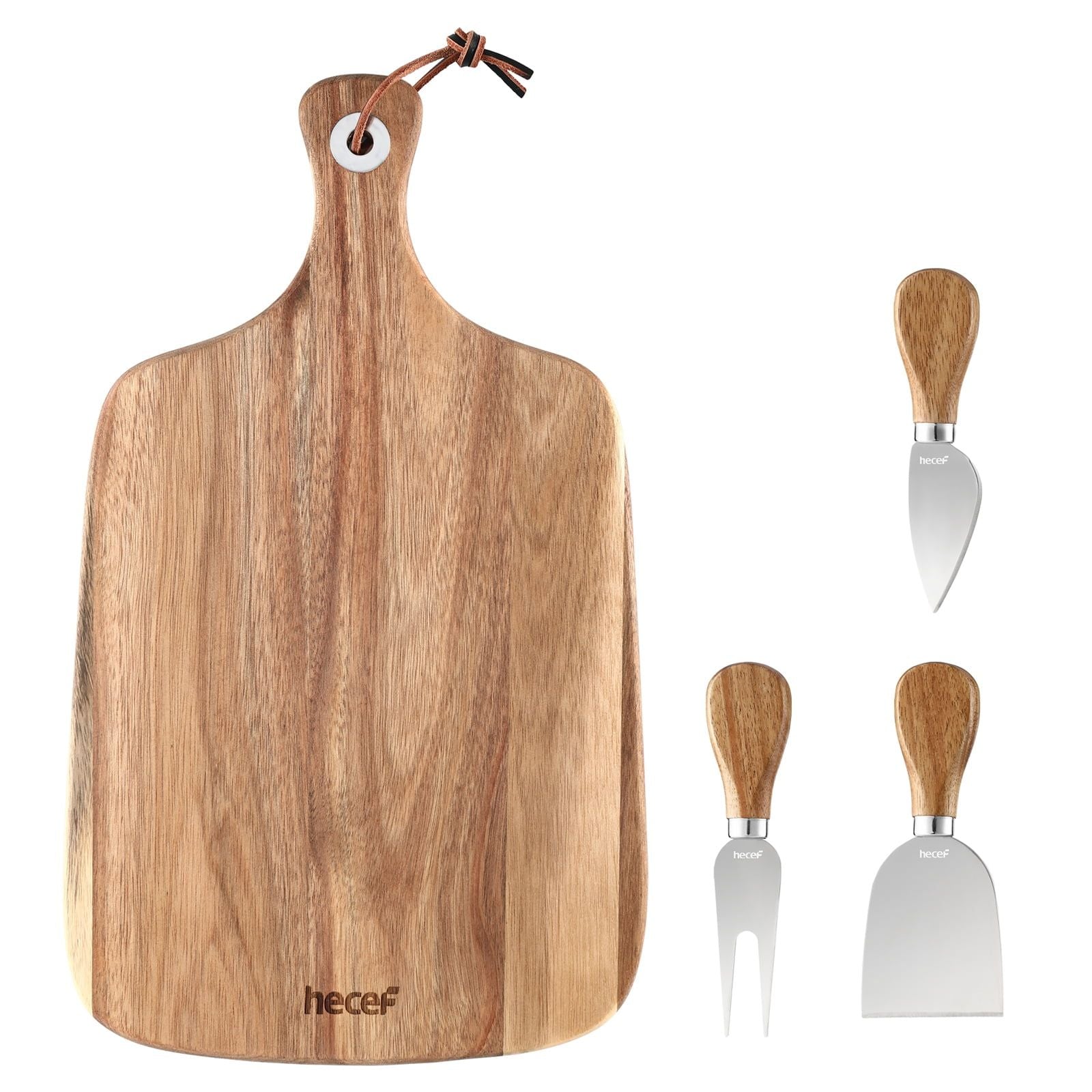 Hecef Upgrade Larger Cheese Board Set of 4, Acacia Wood Charcuterie Serving Plate with Knife Set EasyOptionXY LLC