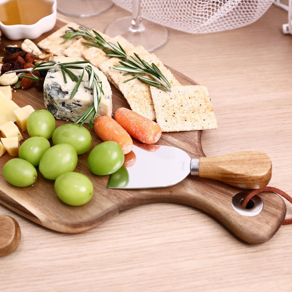 Hecef Upgrade Larger Cheese Board Set of 4, Acacia Wood Charcuterie Serving Plate with Knife Set EasyOptionXY LLC