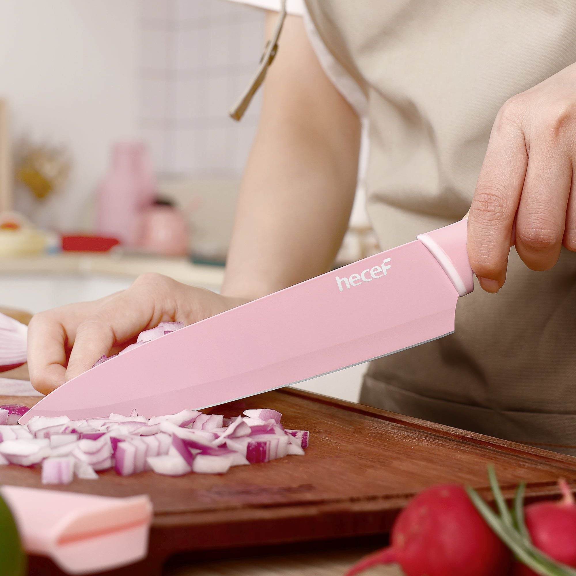 Hecef 6 Piece Kitchen Knife Set, Colorful Coated Stainless Steel Knives with Blade Guards EasyOptionXY LLC