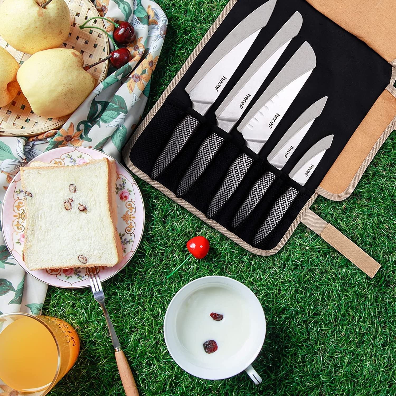 Hecef 11-Piece Kitchen Knife Set, Stonewashed Steel Ultra Sharp Japanese Knife with Roll Bag EasyOptionXY LLC