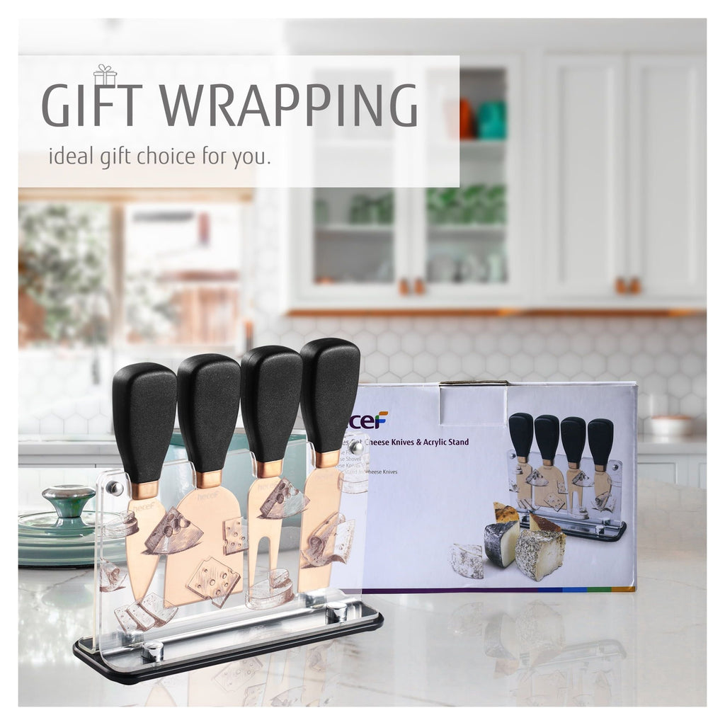 Hecef 5 PCS Cheese Knife Set with Acrylic Stand, Stainless Steel Cheese Slicer with PP Handle EasyOptionXY LLC