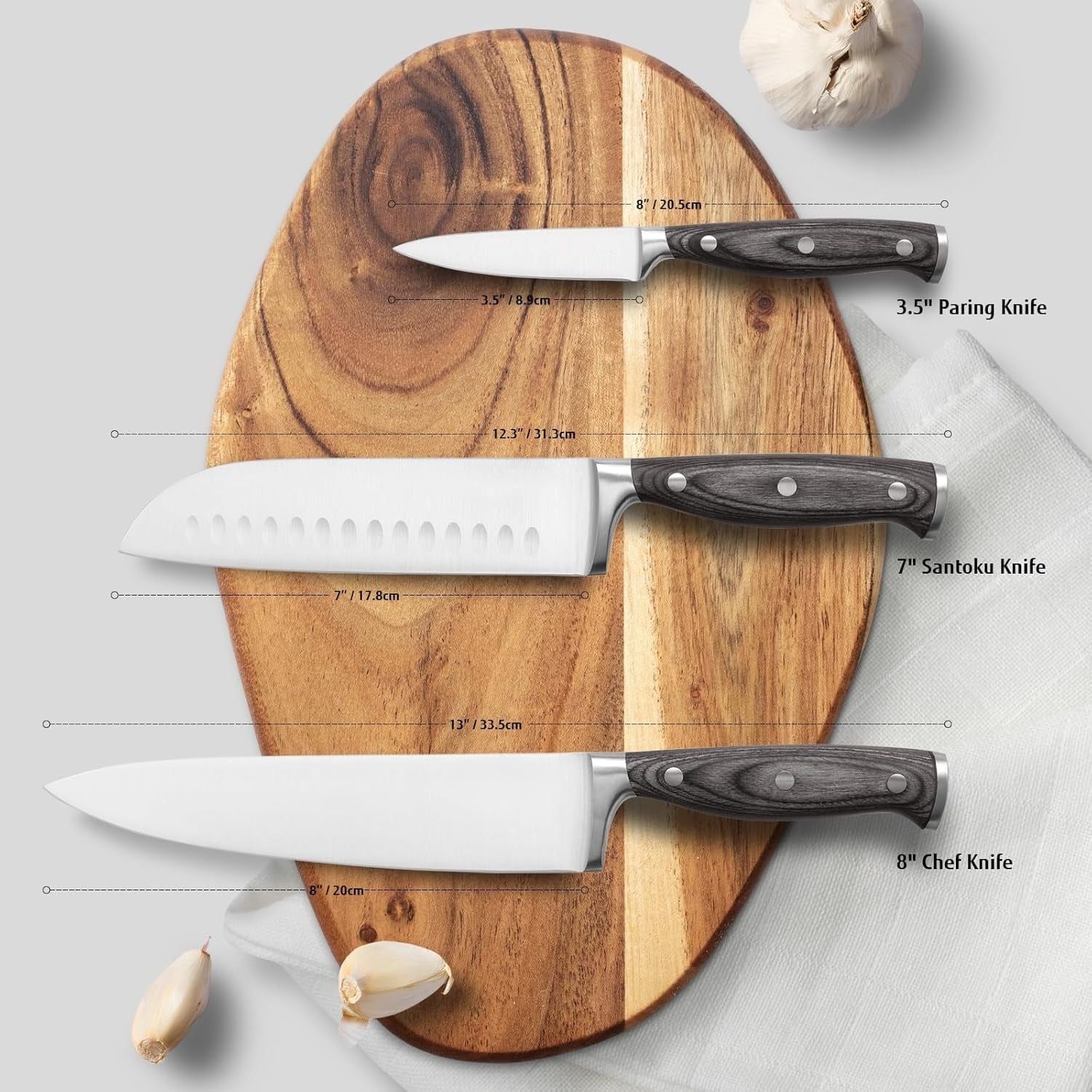 Hecef 3-Piece Professional Kitchen Knife Set, German Stainless Steel Extra Sharp Chef Knife Set EasyOptionXY LLC