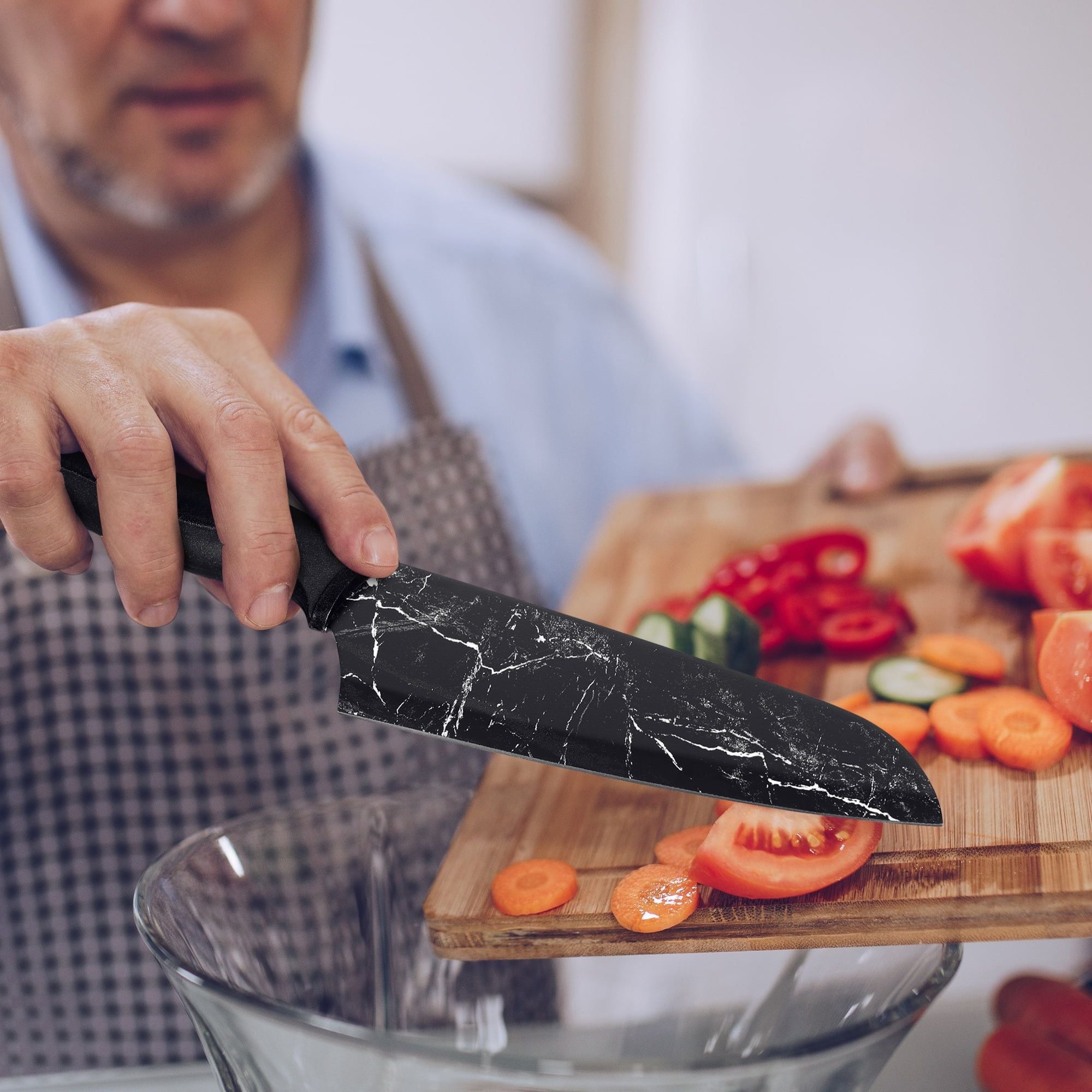 Hecef 5-Piece Kitchen Knife Set, Non-stick Marble Pattern Coated Sharp Stainless Steel Chef Knives EasyOptionXY LLC