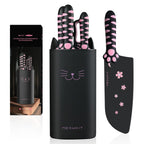 Meowkit 5-Piece Knife Set with Block, High Carbon Steel Extra Sharp Edge with Cat Paw Handle EasyOptionXY LLC