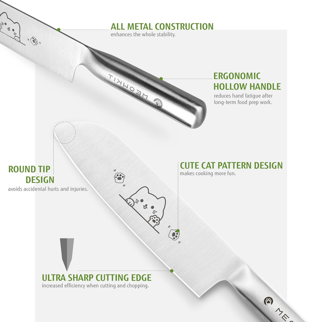 Meowkit 2-Piece Forged Knife Set with Cat Etching, German Steel Razor Sharp Cutting Knife