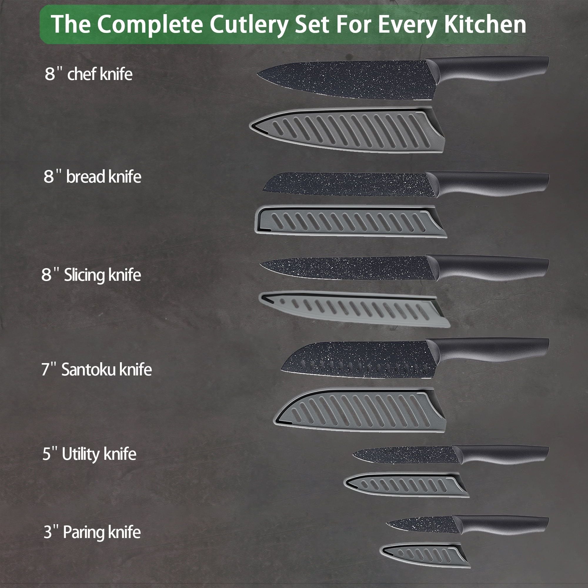 Knife Set, McCook 12-Piece Granite Kitchen Knife Set, High Carbon German Stainless Steel Knives Set with Blade Guards, Non-stick Coating, Ultra Sharp, Dishwasher Safe EasyOptionXY LLC