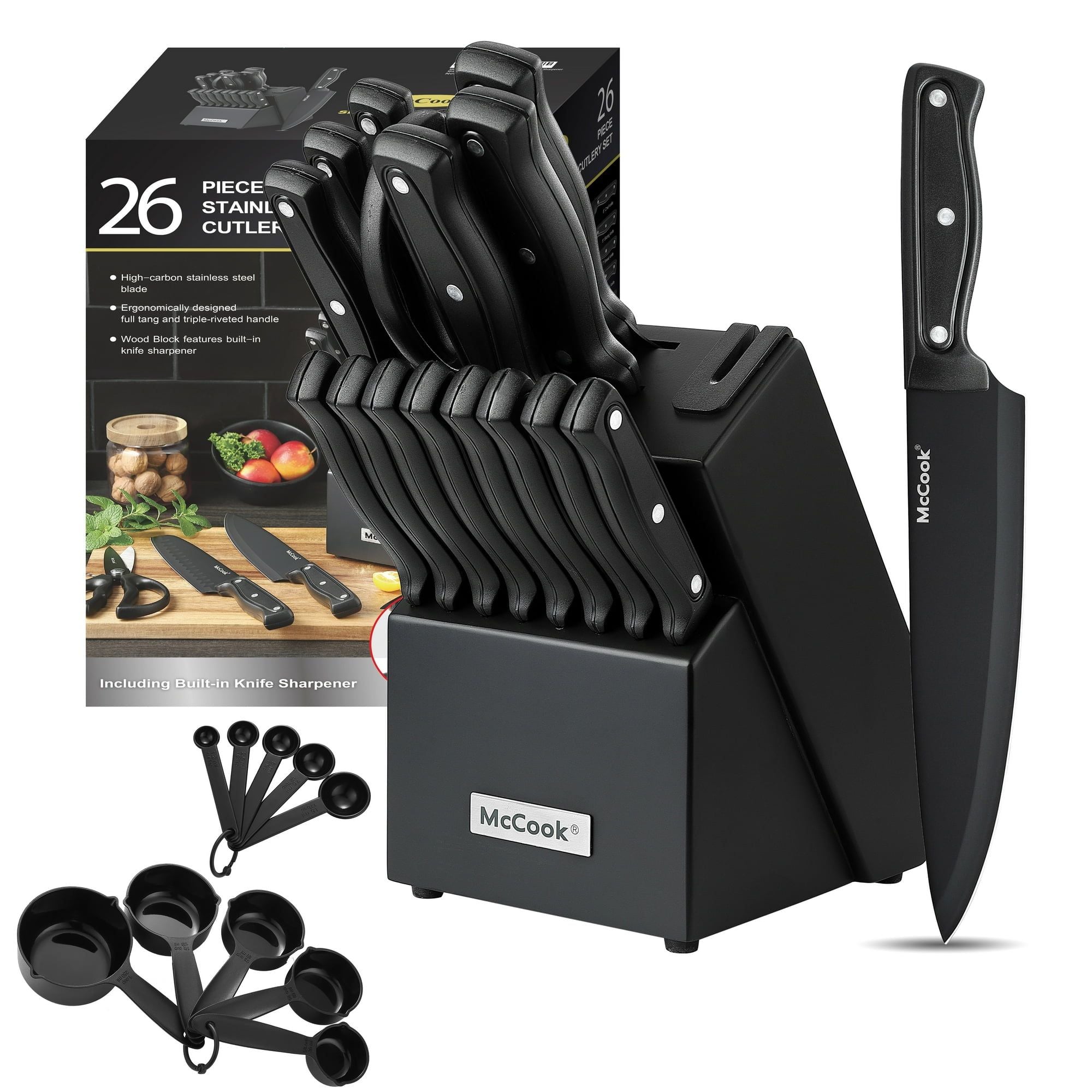 McCook MC701 Dishwasher Safe Black Knife Sets, 26 Pcs EasyOptionXY LLC