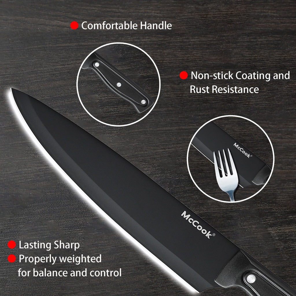 McCook MC701 Dishwasher Safe Black Knife Sets, 26 Pcs EasyOptionXY LLC