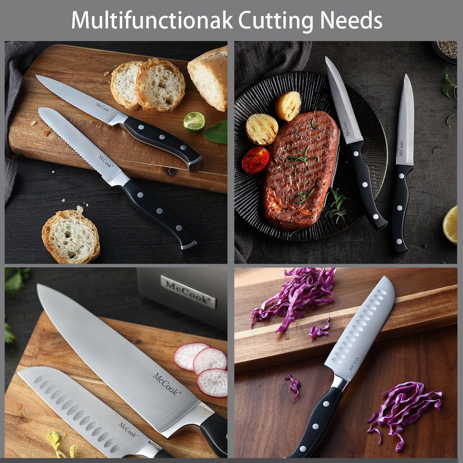 McCook MC25A Knife Sets,15 Pieces German Stainless Steel Kitchen Knife Block Set with Built-in Sharpener EasyOptionXY LLC