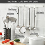 McCook Stainless Steel Kitchen Utensil Set- MC60 Cooking Utensils for Kitchen, 9-Piece Kitchen Turner, Serving Spoon, Ladle, Skimmer Spoons, Fork, Pasta Server,Spoon Rest and Holder,Silver EasyOptionXY LLC