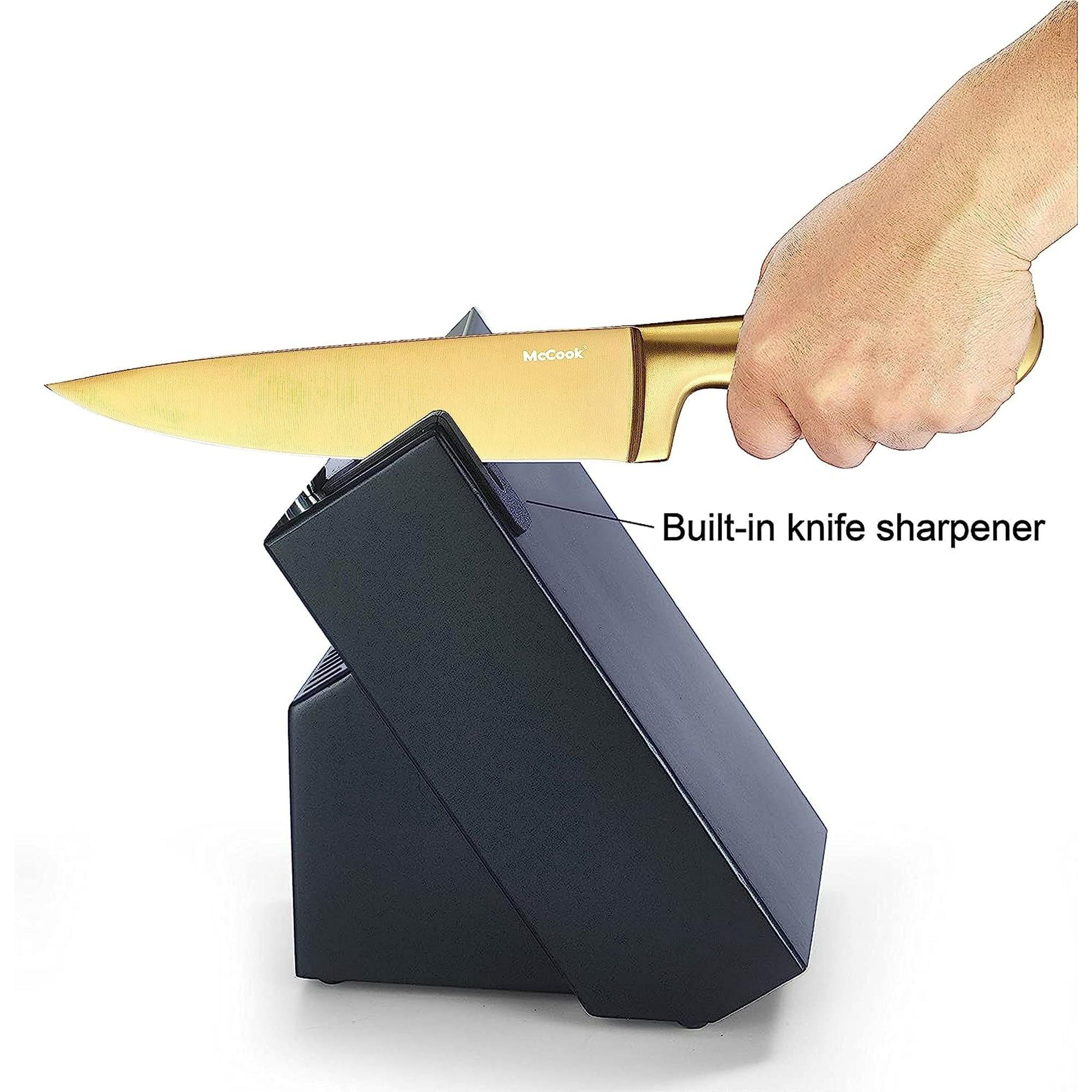 McCook MC21GB Kitchen Knife Sets,15 Pieces Luxury Golden Titanium Knife Sets with Block and Built-in Sharpener,Stainless Steel EasyOptionXY LLC
